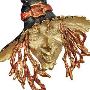 VTG JJ SPOOKY HALLOWEEN WITCH PIN BROOCH JEWELRY COSTUME GOLD TONE SIGNED